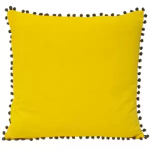 Riva Home Velvet Pompom Cushion Cover (45x45cm) (Yellow/Grey)