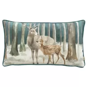 Stag Scene Christmas Cushion Teal, Teal / 30 x 50cm / Polyester Filled