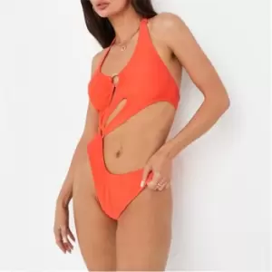 Missguided Ring Cut Out Tie Back Swimsuit - Orange