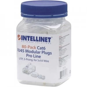 INTELLINET 80er-Pack Cat6 RJ45 modular plug Pro Line UTP 3-point wire contacting for solid wire 80 plugs in the beaker 50 µ gold-plated contacts Crimp