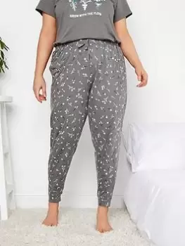 Yours Sketchy Floral Cuffed Pant - Grey, Size 18-20, Women