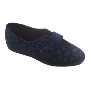 Sleepers Womens/Ladies Ivy Floral V Throat Touch Fastening Slippers (4 UK) (Navy Blue)