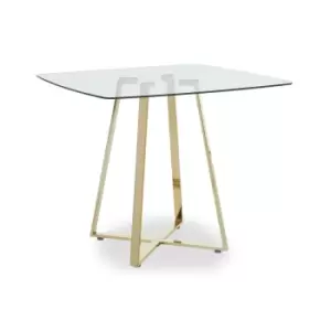 Square Dining Table with Glass Top and Gold Leg