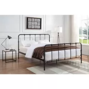 Tunstall Black Metal Bed Frame Victorian Industrial Style King Size 5ft - Black