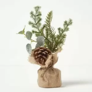 HOMESCAPES Pinecone & Leaves Burlap Christmas Decoration - Green