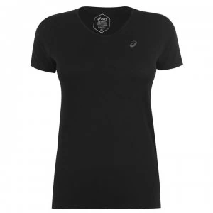 Asics V Neck T Shirt Ladies - Black