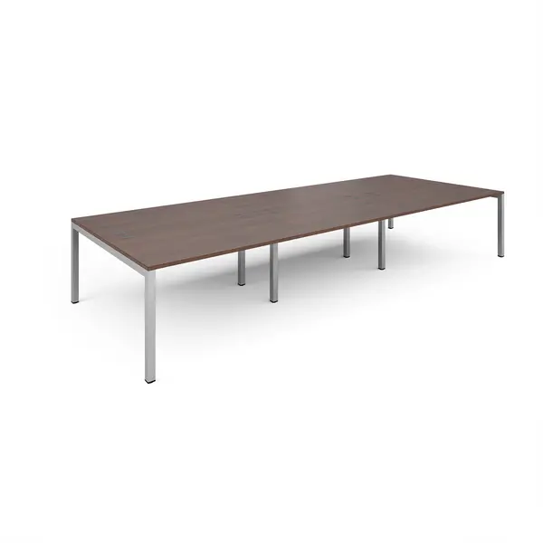 Connex Triple Back to Back Office Desk - 4200mm x 1600mm - Silver - Walnut