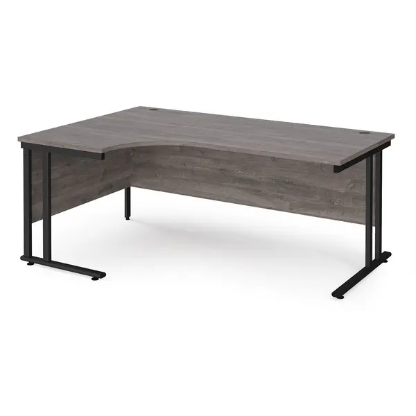 Maestro 25 Left Hand Ergonomic Desk with Black Frame and Grey Oak Top - 1800mm