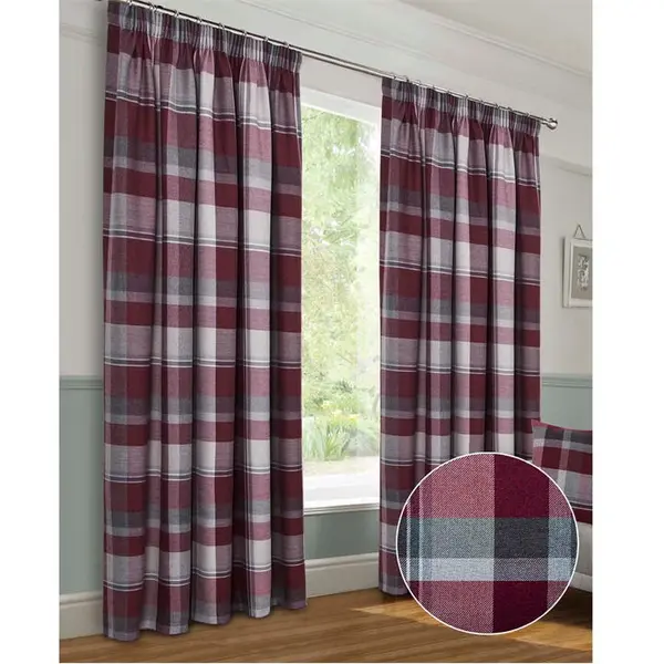 Home Curtains Braemar Check Faux Wool Pencil Pleat Curtains - Red 45x54