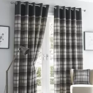 Orleans 66 x 72 Charcoal Grey Slate Tartan Check Eyelet Ready Made Curtains - Grey