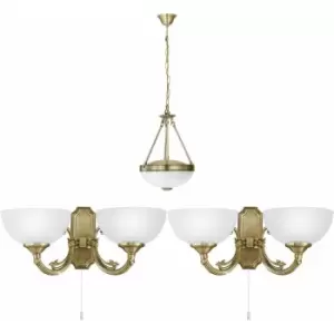 Ceiling Pendant Light & 2x Matching Wall Lights Bronze & White Satin Glass Shade