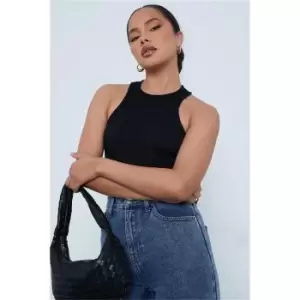 I Saw It First Black Racer Neck Ribbed Crop Top - Black