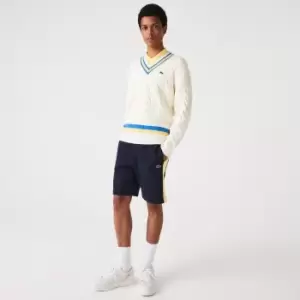 Mens Lacoste Colour-block Brushed Fleece Shorts Size 3 - S Navy Blue / Yellow