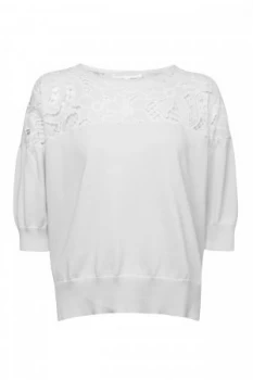 French Connection Salerno Knit Lace Jumper White