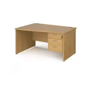 Office Desk Left Hand Wave Desk 1400mm With Pedestal Oak Top And Panel End Leg Maestro 25 MP14WLP3O