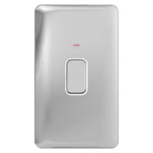 Schneider Electric Lisse Screwless Deco - Double 1 Way Light Switch, with Neon Indicator, Double Pole, 50A, GGBL4021WPC, Polished Chrome with White In