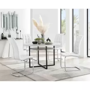 Furniture Box Adley Grey Concrete Effect Storage Dining Table and 4 White Murano Chairs