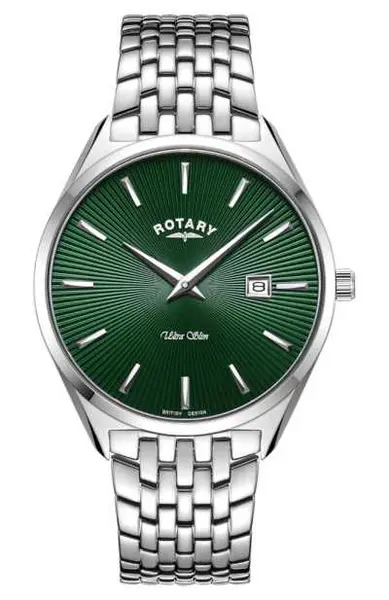 Rotary GB08010/24 Mens Ultra Slim Green Dial Stainless Watch