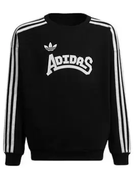 adidas Originals Kids Girls Graphic Crew Sweat Top - Black/White, Size 7-8 Years, Women