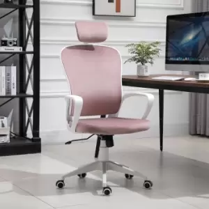 HOMCOM High Back Office Chair With Wheels And Moving Headrest Pink