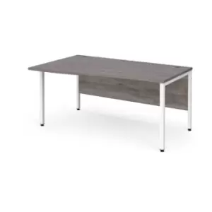 Maestro 25 left hand wave desk 1600mm wide - white bench leg frame and grey oak top