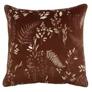 Furn Fearne Botanical Print Feather Filled Cushion (50 x 50cm) (Brick)