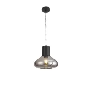 Corinth Wide Ceiling Pendant, E27, Satin Black, Smoke Plated Glass