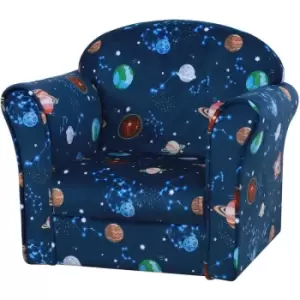 Homcom - Children Kids Mini Sofa Armchair Polyester Blue Universe Planet Non-Slip Feet Bedroom Playroom Seating Chair
