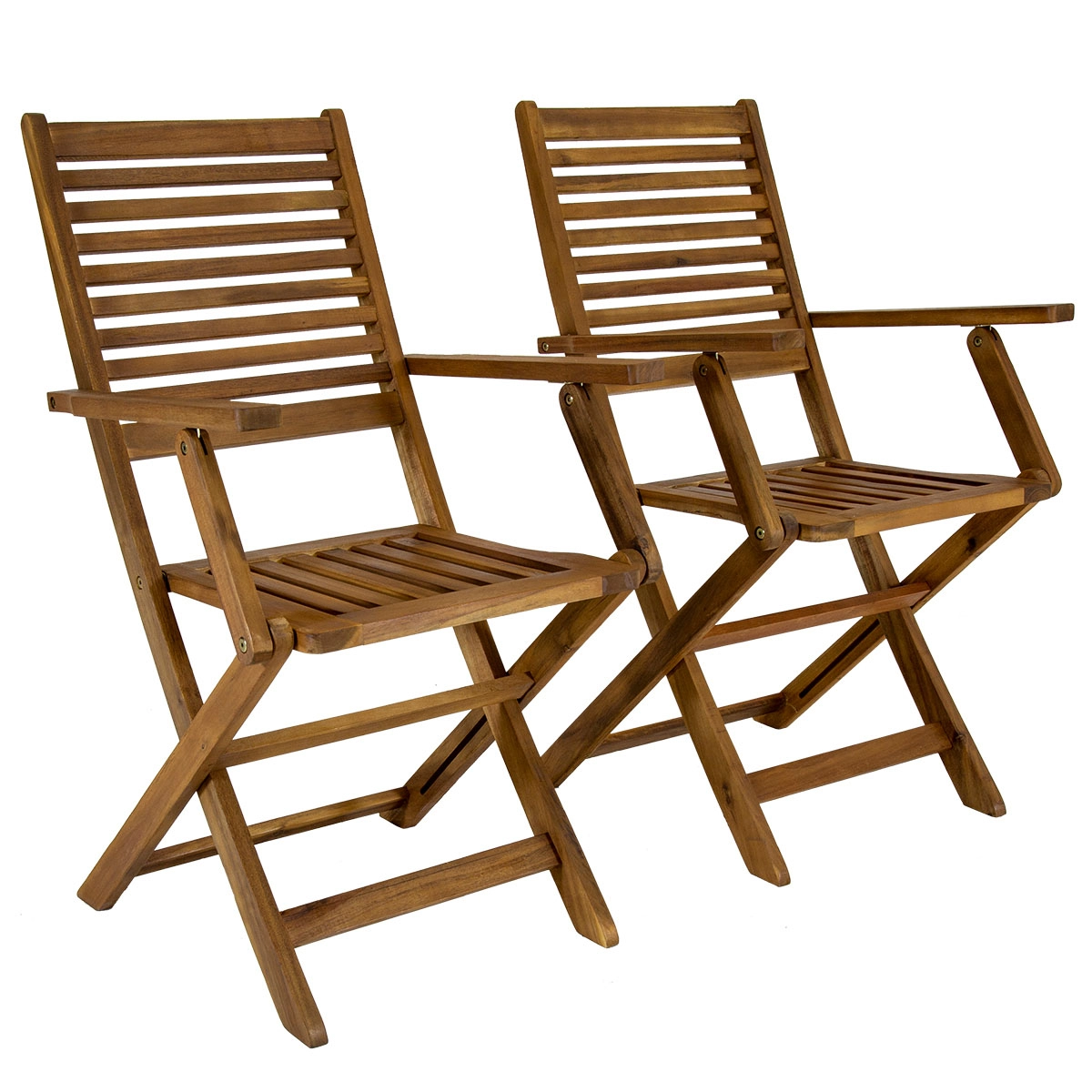 Charles Bentley Wooden Garden Dining Foldable Armchairs Pair - Natural