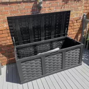 Huge 634 Litre Outdoor Jumbo Storage Box - Black Rattan Effect