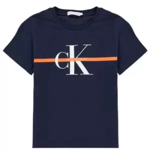 Calvin Klein Jeans Junior Boys Monogram Stripe Short Sleeve T Shirt - Blue