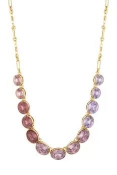 Gold Tonal Purple Large Stone Set Necklace