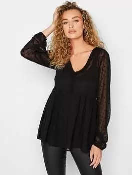 Long Tall Sally Black Dobby Spot Blouse, Black, Size 10, Women