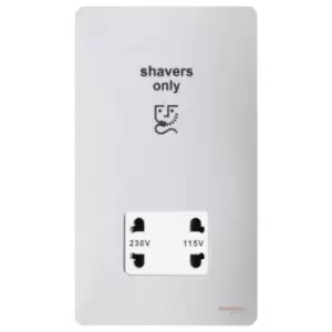 Schneider Electric Ultimate Screwless Flat Plate - Shaver Socket, Dual Voltage, 115/230V, GU7490WPC, Polished Chrome with White Insert