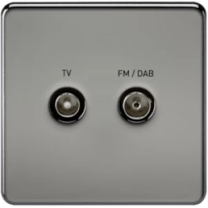 KnightsBridge Screened Diplex TV and FM DAB Outlet 1G Screwless Black Nickel Wall Plate - Switch