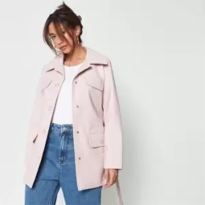 Missguided Petite Oversized Belted Faux Leather Jacket - Pink