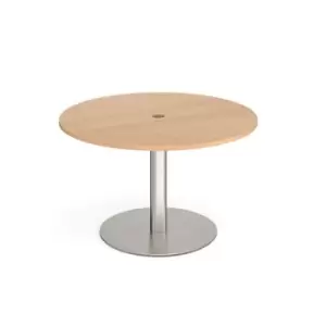 Eternal circular meeting table 1200mm with central circular cutout 80mm - brushed steel base and beech top