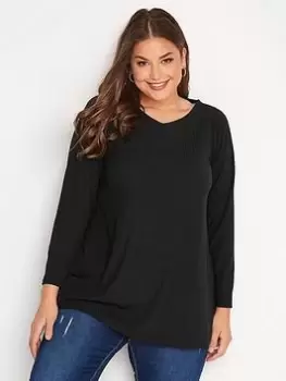 Yours Long Sleeve Rib. Black, Size 16, Women