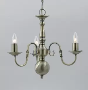 Flemish Antique Brass 3 Arm Chandelier