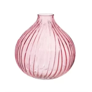 Round Fluted Glass Vase (Pink)