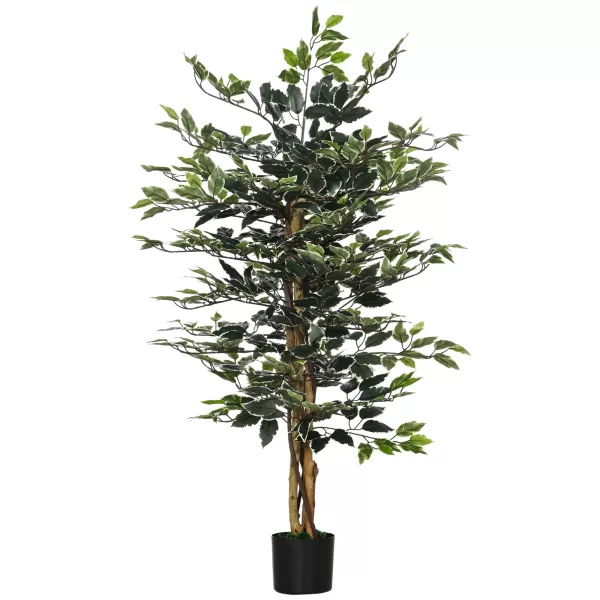 HOMCOM Artificial Ficus Tree in Pot, 130cm Tall Fake Plant with Lifelike Leaves and Natural Trunks, for Indoor Outdoor, Green