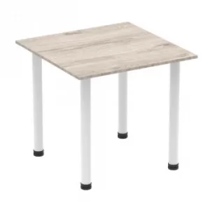 Impulse 800mm Square Table Grey Oak Top White Post Leg I003710