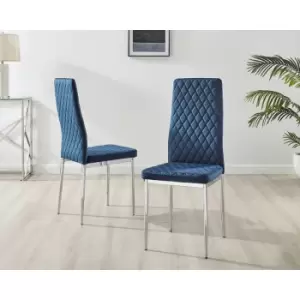 Furniturebox UK - Set of 6 Furniturebox Navy Blue Velvet Milan Dining Chairs With Silver Legs