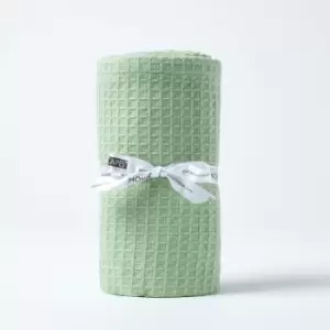 Organic Cotton Waffle Baby Blanket Sage Green, 125 x 150cm - Green - Homescapes