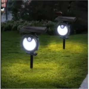 Extrastar 3.7W LED Solar Wall Lamp Garden Spike Floodlight pir Sensor, 6500K, IP44 (Pack of 2)