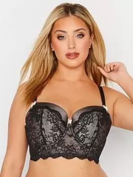 Yours Longline Lace Spot Mesh Bra, Black, Size 44G, Women