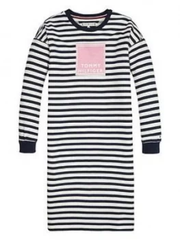 Tommy Hilfiger Girls Nautical Stripe Sweat Dress - Blue