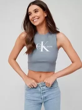 Calvin Klein Jeans Archival Mono Logo Ribbed Tank Top - Grey, Size S, Women