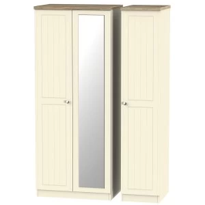 Robert Dyas Wilcox Ready Assembled 3-Door Mirrored Wardrobe - Cream Ash