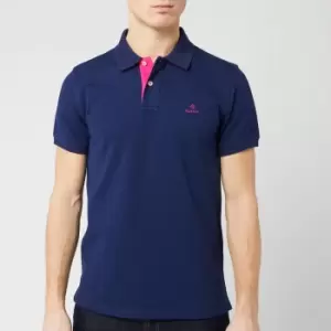 GANT Mens Contrast Collar Pique Rugger Polo Shirt - Persian Blue - L